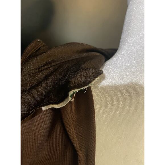 1970s Metallic Bronze Gown w/Draped High Neck/Long Sleeve Maxi–Talon Zipper - Picture 9 of 11